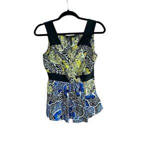 BCBGMaxAzria 100% Silk Colorful Strappy Faux Wrap Empire Top Size XS